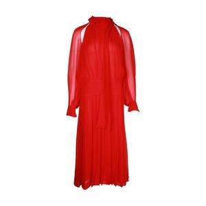 Victoria Beckham Sheer Sleeve Midi Dress in Red Silk